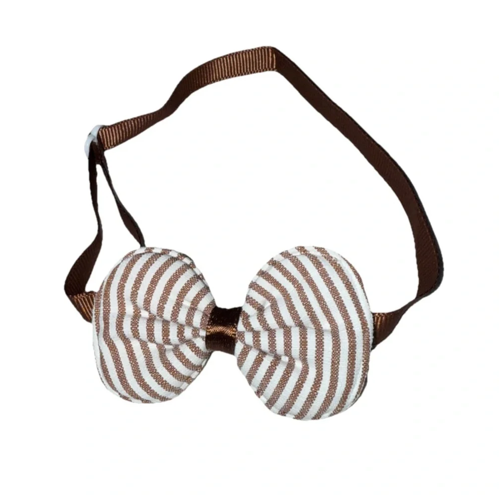 Pet Bow Tie Collar Brown/White Stripped Pattern OS Adjustable NEW